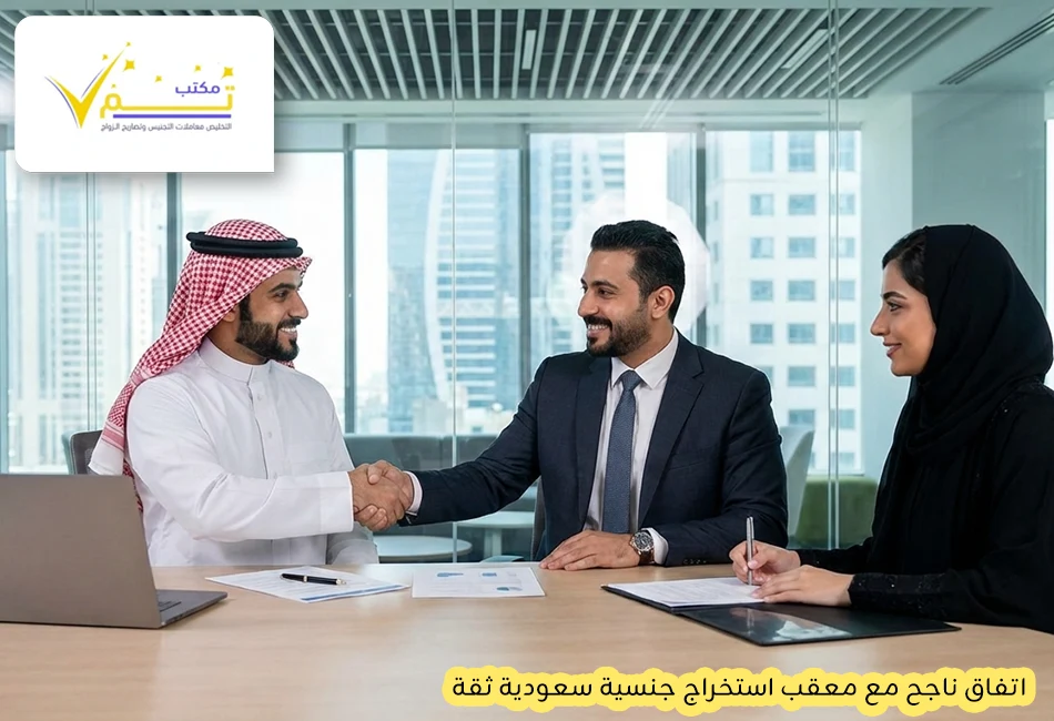 اتفاق ناجح مع معقب استخراج جنسية سعودية ثقة لإنهاء معاملات تجنيس أبناء المواطنات والمواليد وفق شروط المادة 8 الجديدة لعام 2026.